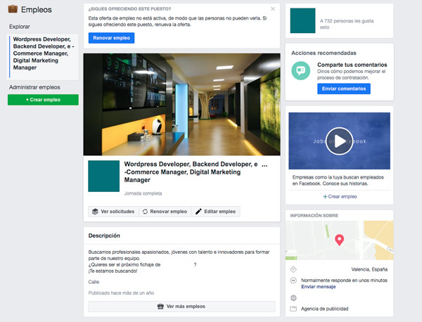 Deberías la oferta de trabajo de tu empresa en Facebook?