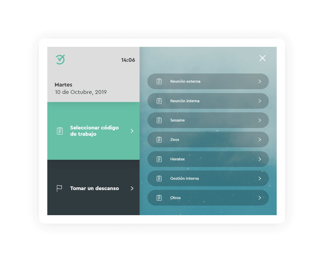 Define códigos de trabajo Tablet para fichar