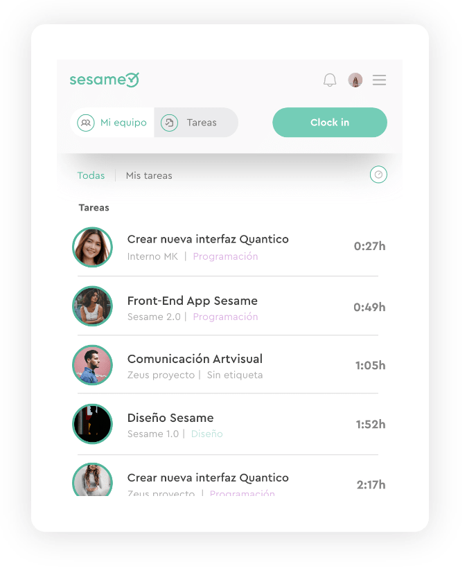Task tracking Time tracking de sesame teams